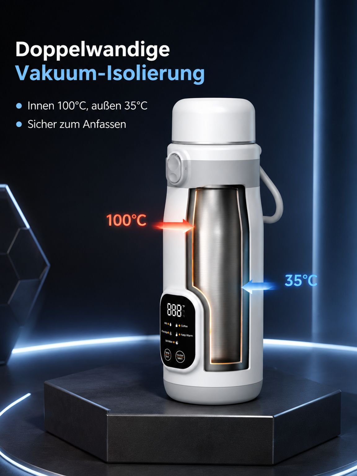 Energieeffizienter und benutzerfreundlicher tragbarer Wasserkocher