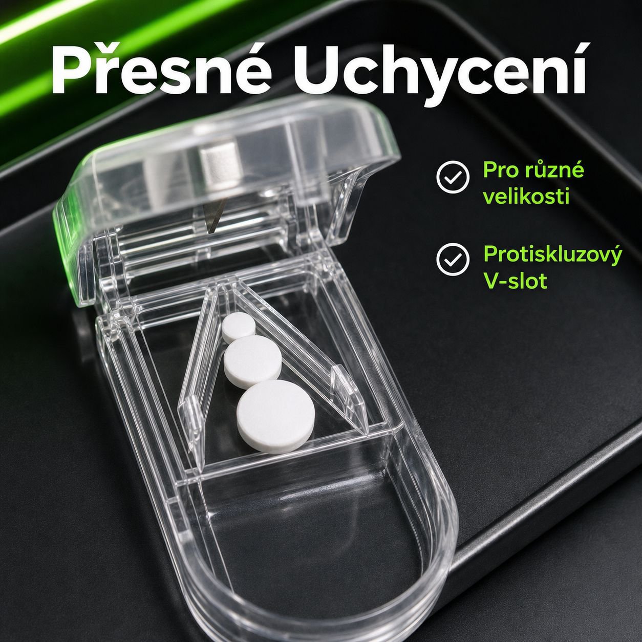 Krabička na léky s funkcí řezání tablet