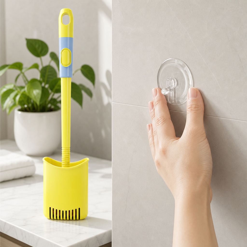 Dụng cụ vệ sinh cán dài có đầu hút không cần khoan kèm giỏ đựng