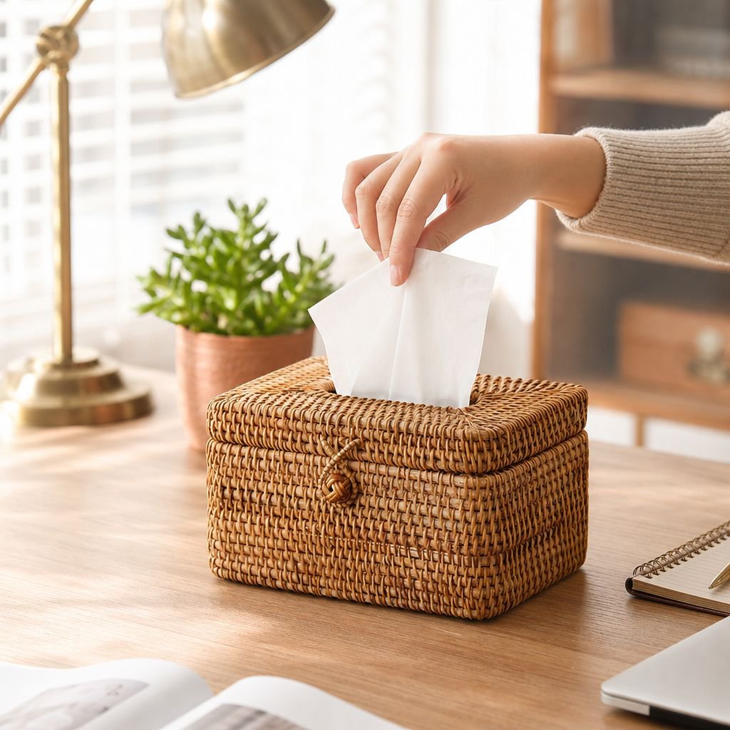 Nordic Style Rattan Tissue Holder Creative Square Paper Towel Box