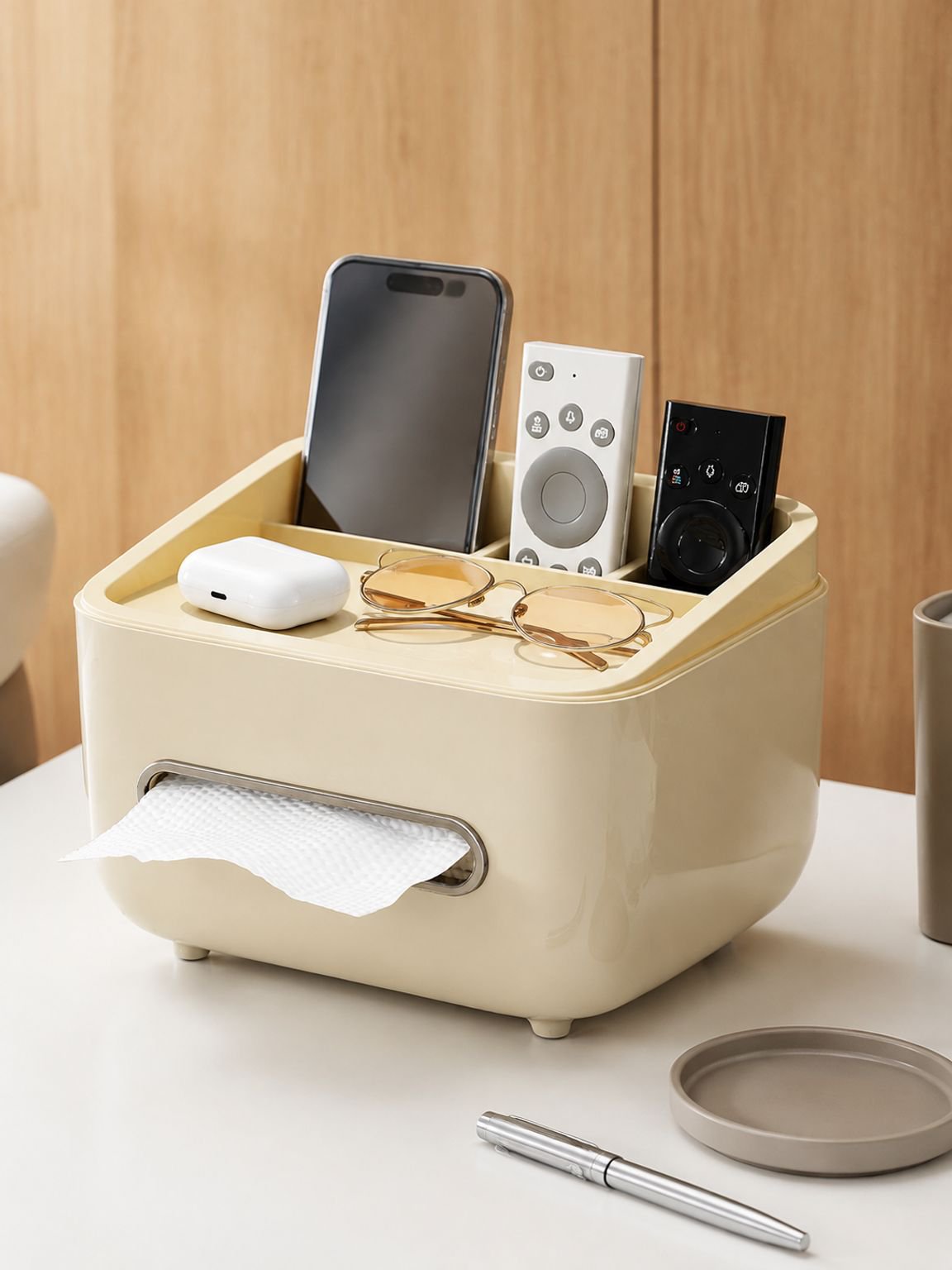 Multifunktionale Kosmetiktuchbox mit Fernbedienungshalter