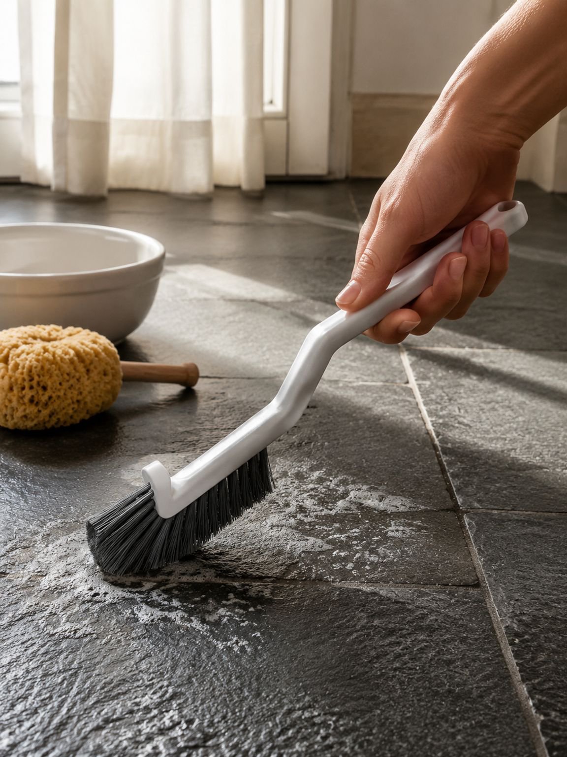 Manche ergonomique pour nettoyage facile du carrelage