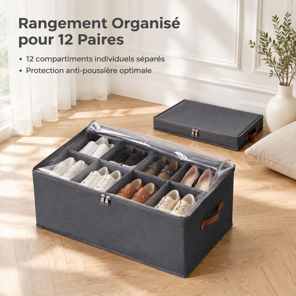 Boîte à Chaussures Pliable avec Couvercle Transparent Rangement Compartimenté