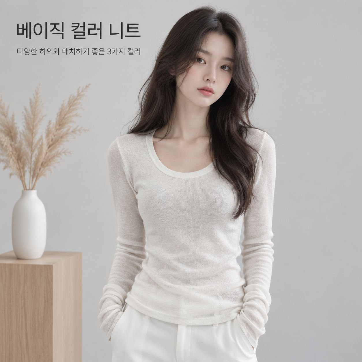 여성용 슬림핏 솔리드 컬러 긴팔 니트 탑
