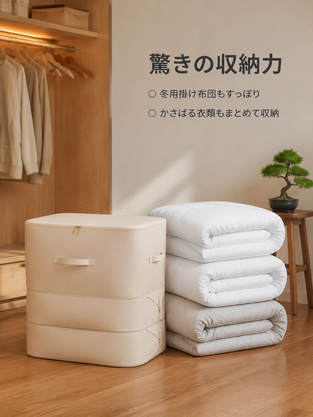 3段折りたたみ圧縮収納バッグ