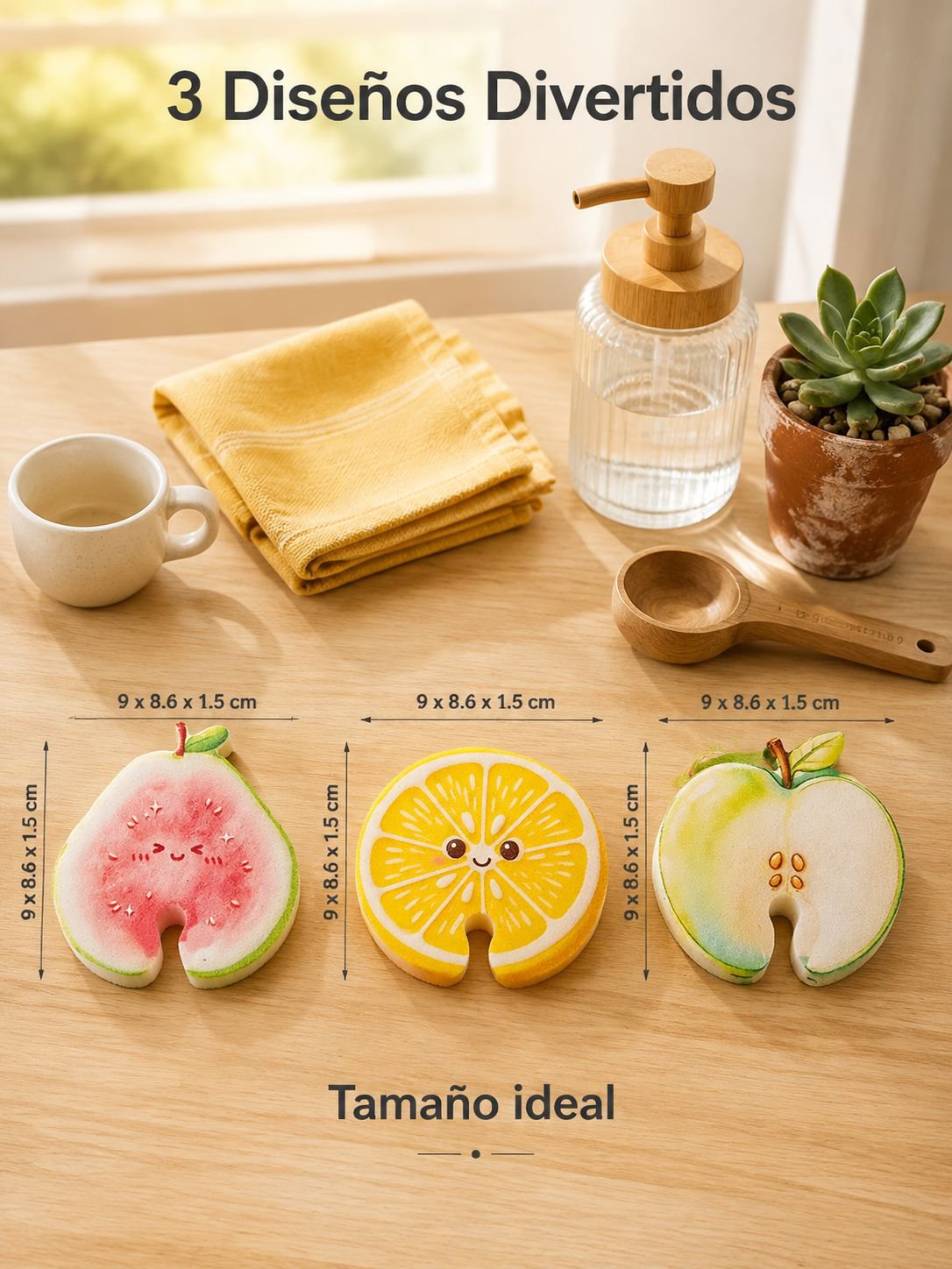 Bayeta de cocina de espuma de madera con diseño de fruta cartoon