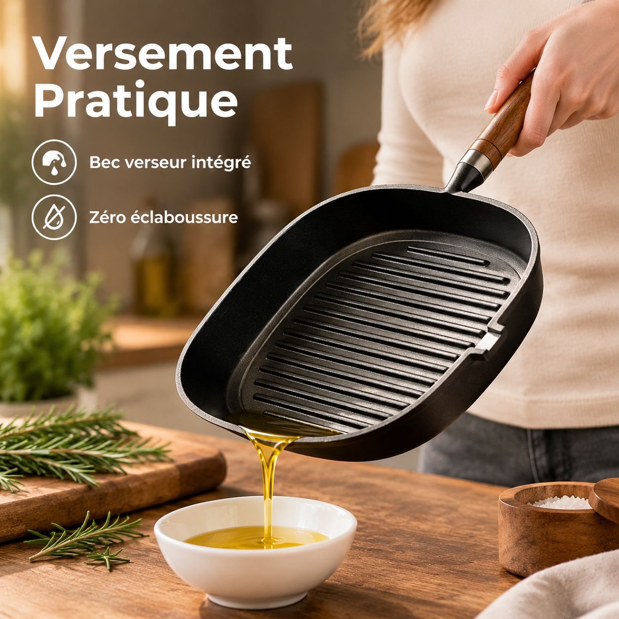 Poêle à Steak en Fonte sans Revêtement Gaz et Induction
