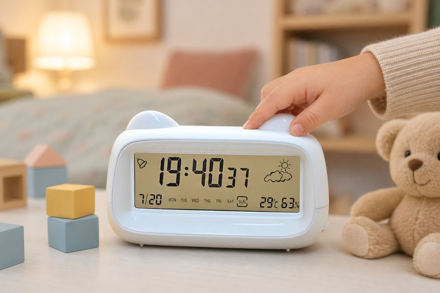 Adorable cat alarm clock with easy to use buttons