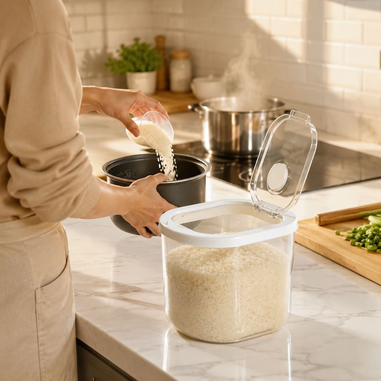 Durable plastic rice box with anti-insect design