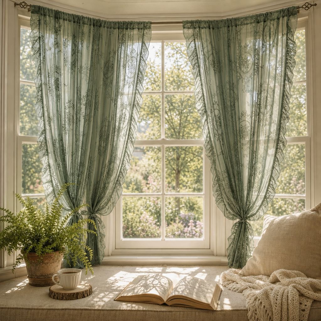 French country style lace curtains, sheer curtains, semi-blackout curtains for living room, bedroom,