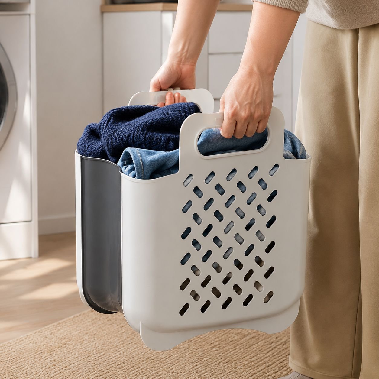 Cesta plegable de ropa sucia de plástico para balcón