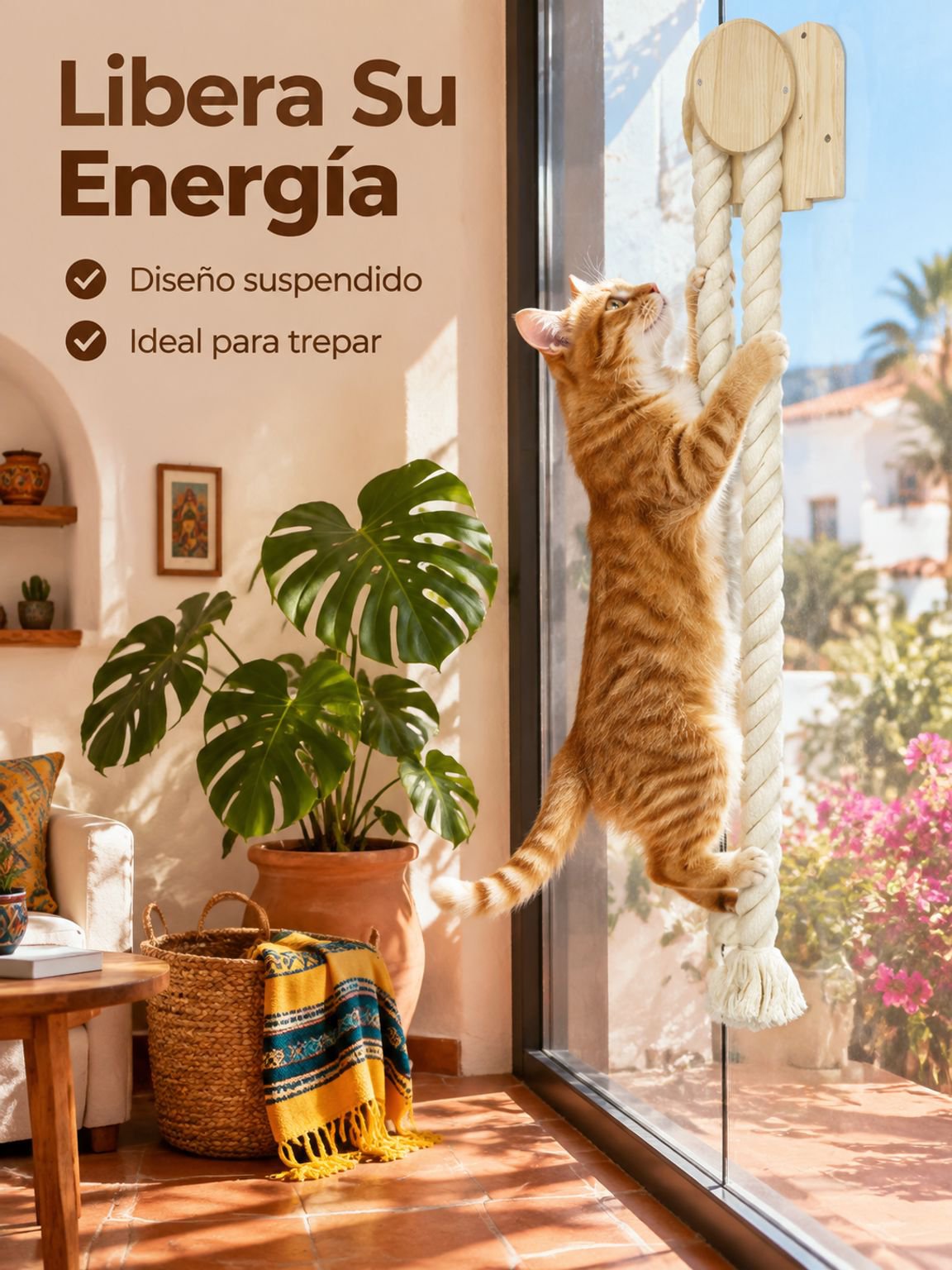 Rascador para gatos de montaje en pared con cuerda resistente