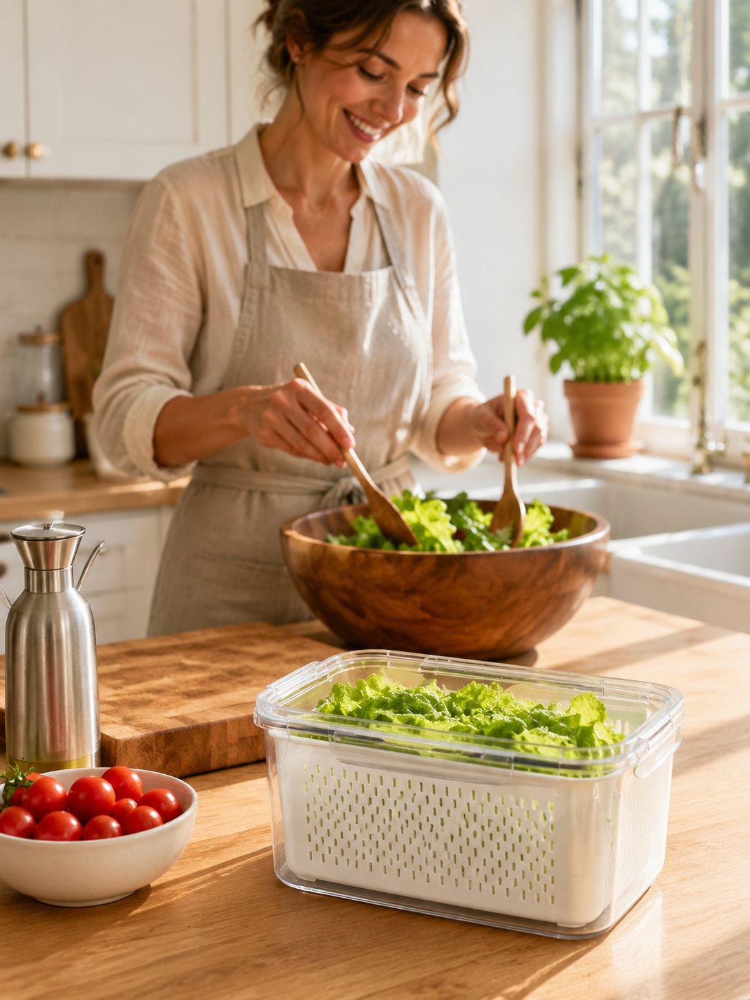 Panier égouttoir et récipient de conservation des aliments