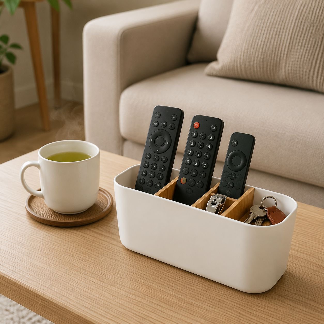 オフィス小物がすっきり収まるデスク収納