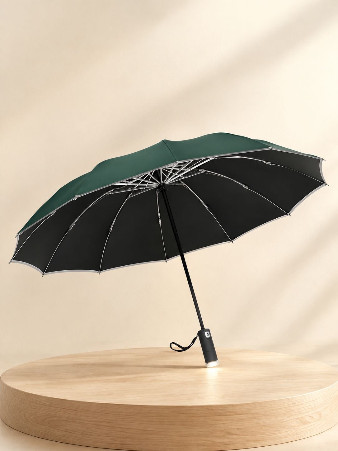 12 bone LED light umbrella black glue sun protection umbrella automatic umbrella reflective strip sa