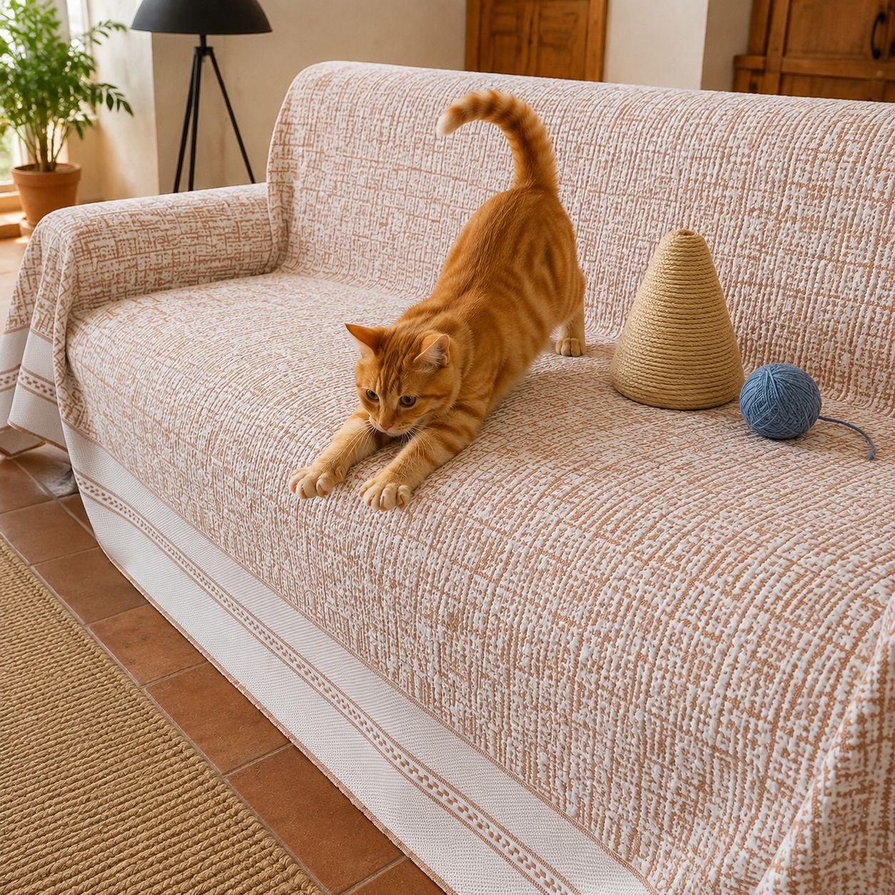 Funda de sofá de ratán de seda lavable, antiarañazos de gato, sensación fresca y cómoda
