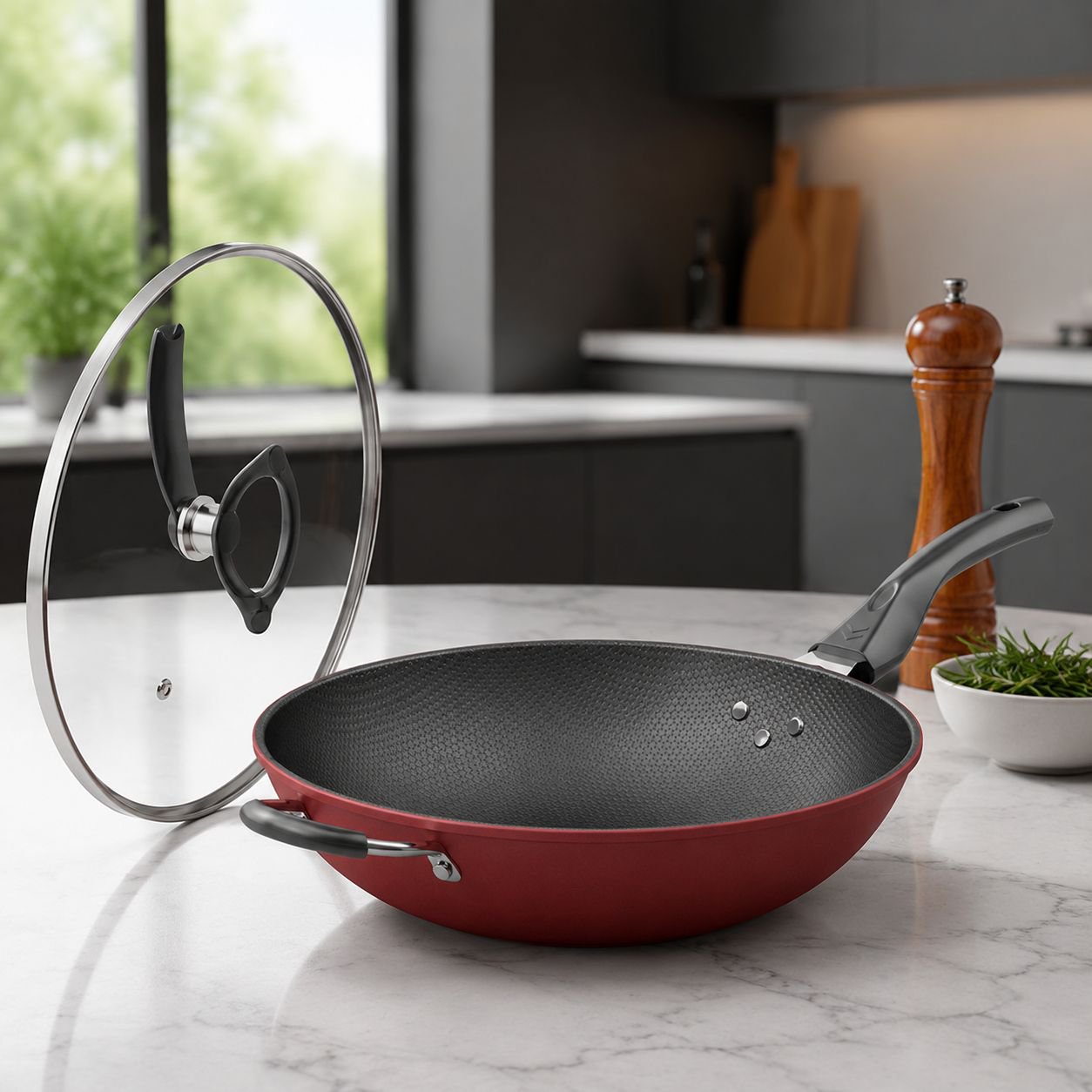 [Hersteller Großhandel] Waben-Antihaft-Wok, Eisenpfanne mit flachem Boden, Haushalts-Wok, Geschenkto