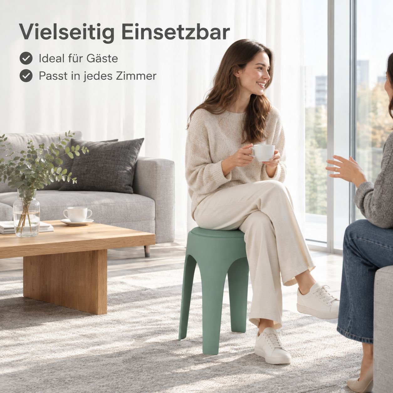 Stapelbarer, gepolsterter, runder Kunststoffhocker, verstärkte Ausführung für zu Hause