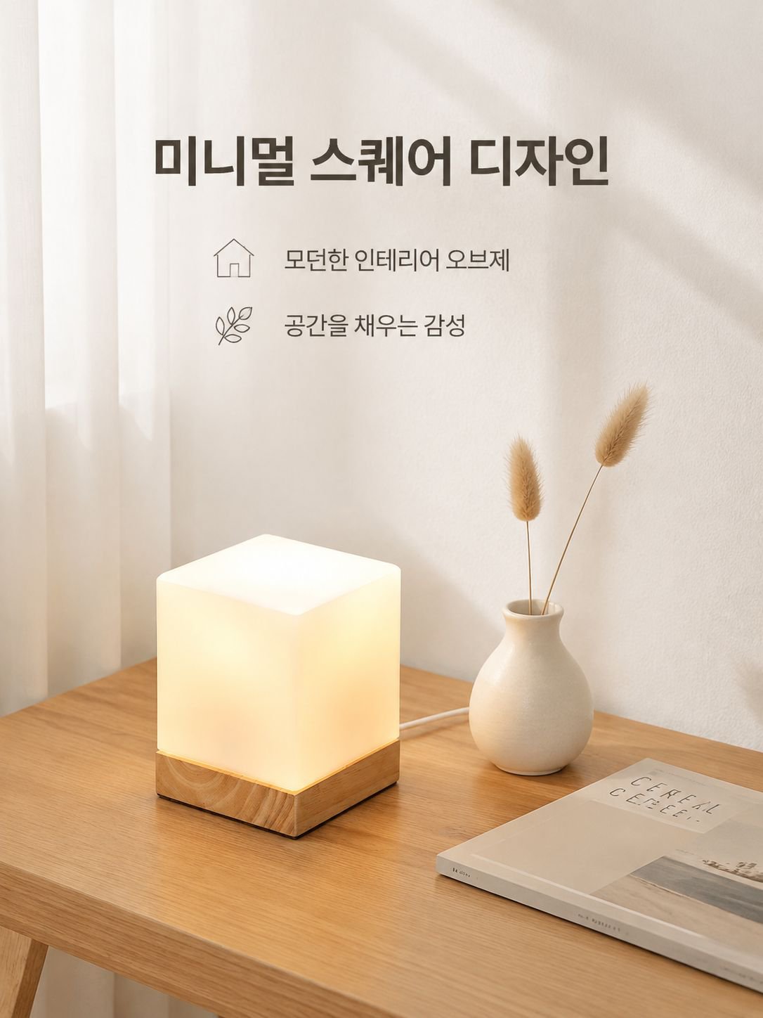 심플한 유리 사각형 테이블 램프