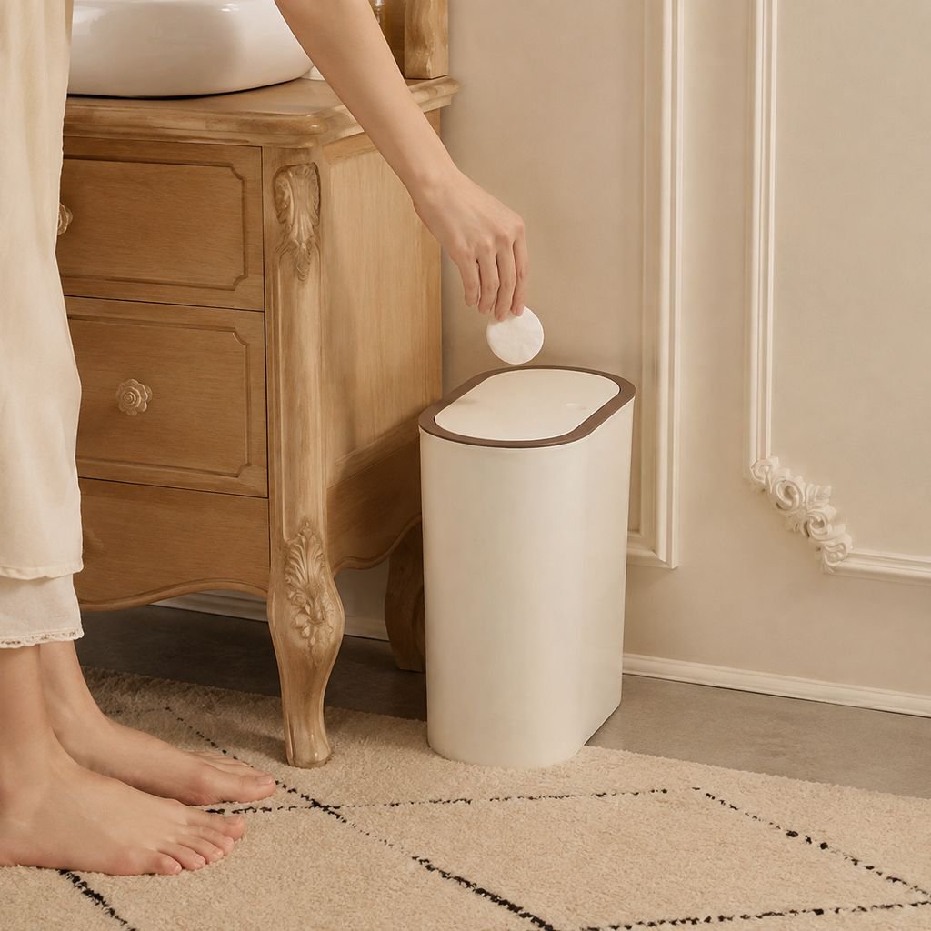 Poubelle de salle de bain avec couvercle, anti-odeur, idéale pour les espaces étroits