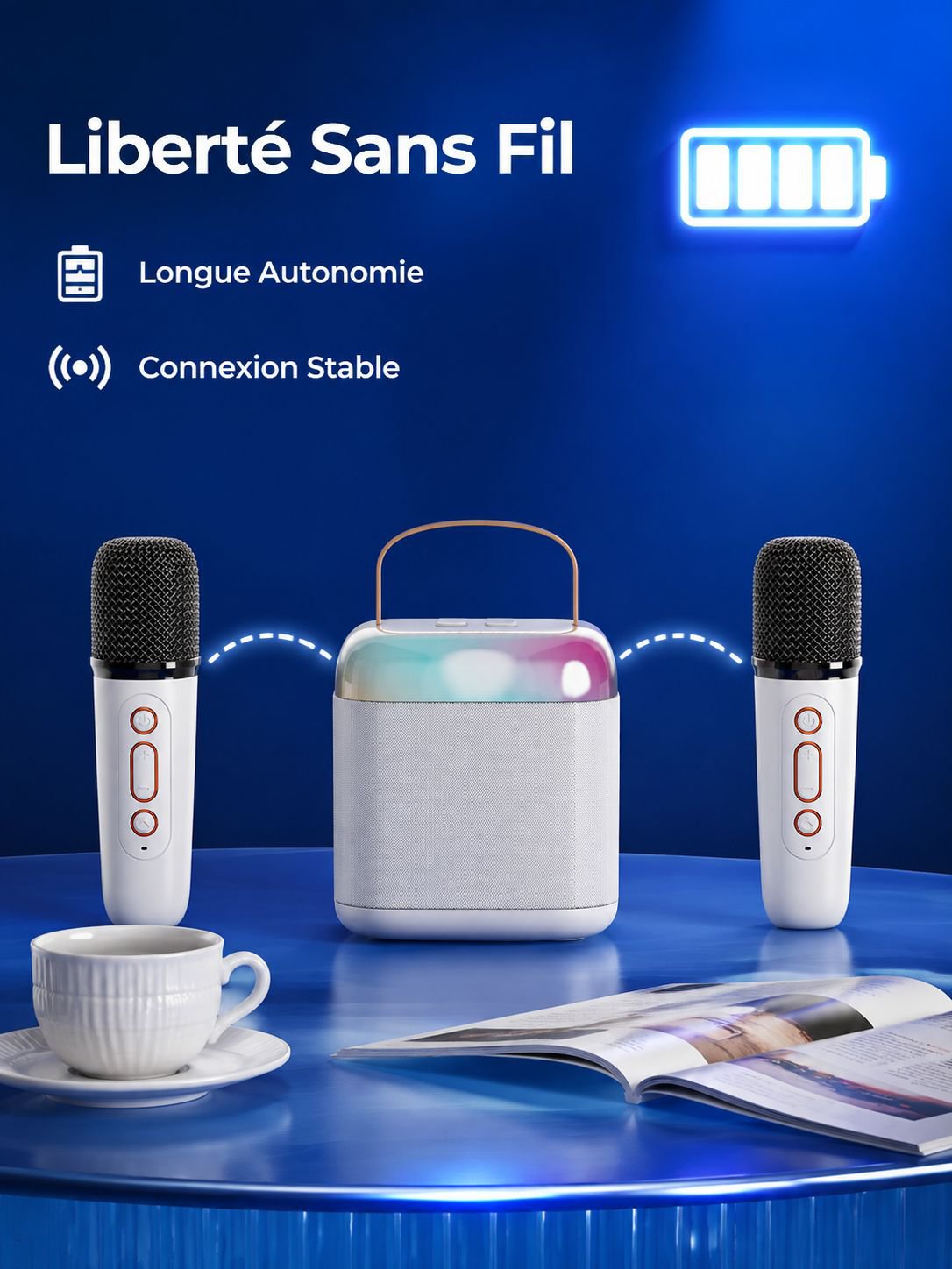 Ensemble de microphone sans fil et enceinte pour karaoké