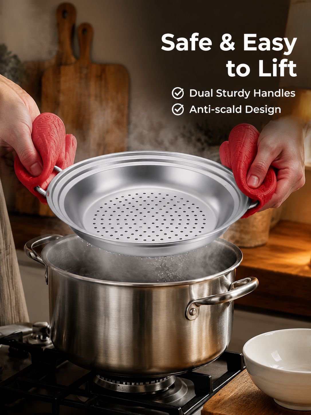 Stepped Universal Stainless Steel Steaming Tray