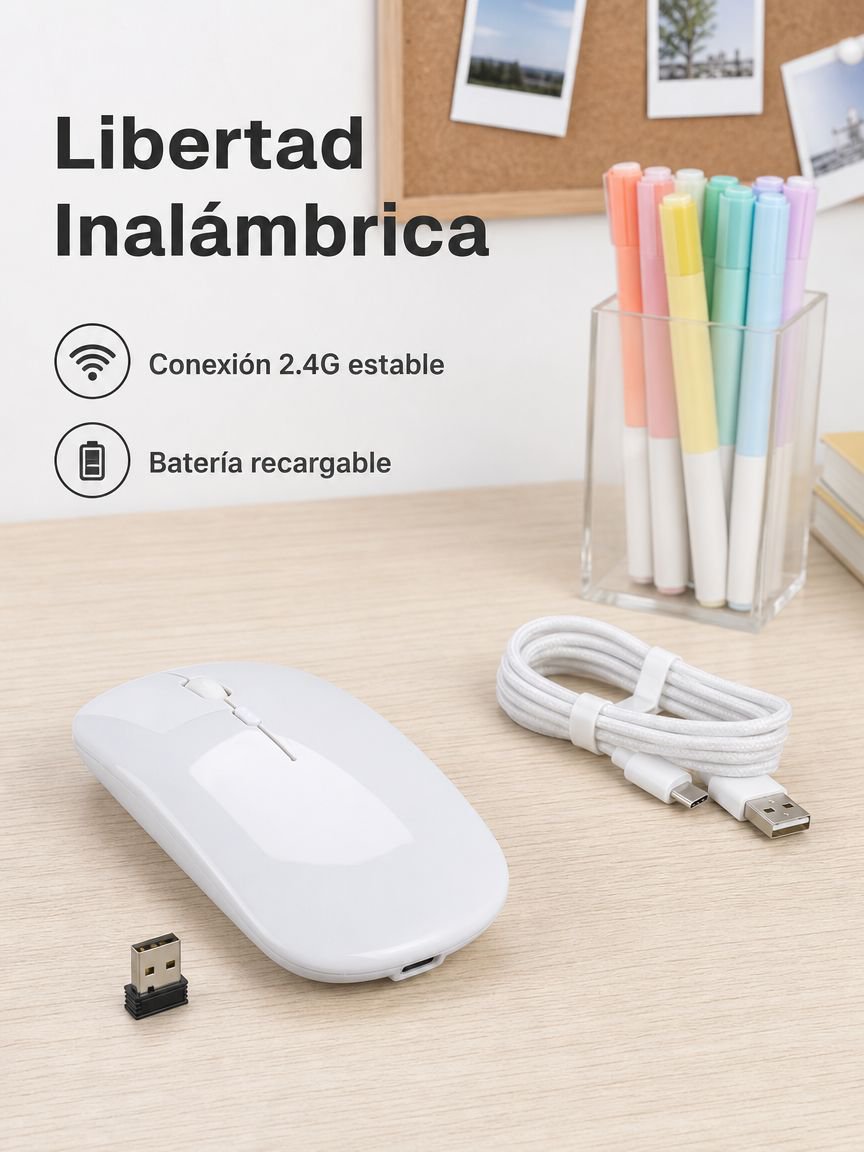 Ratón gamer silencioso para chicas, inalámbrico, blanco brillante