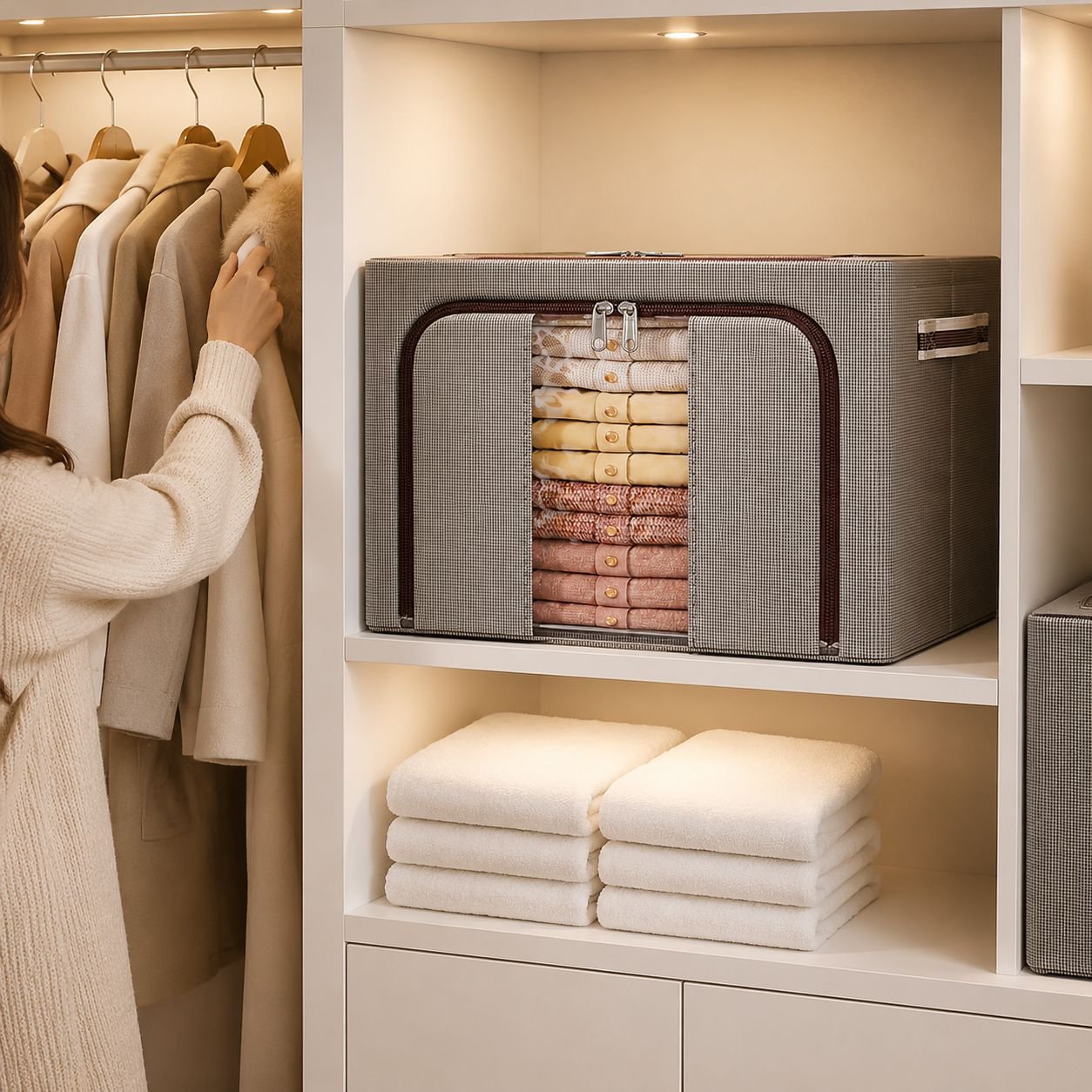 Home clothes organizer box with handles
