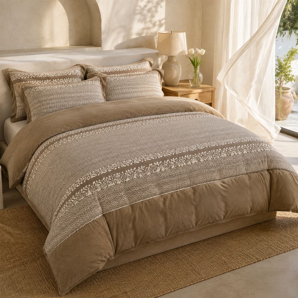 Juego de cama de terciopelo de 4 piezas con diseño de cisne