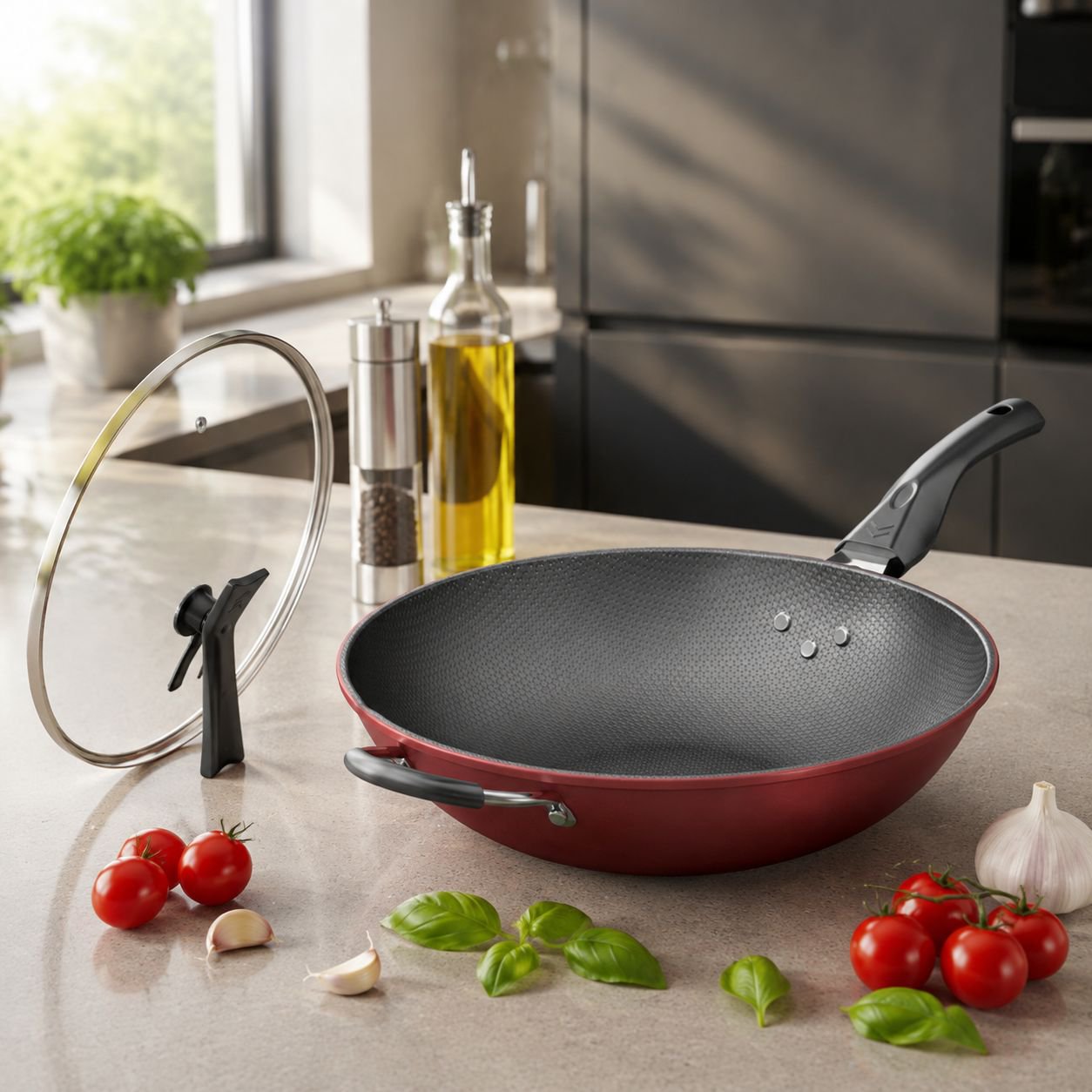 [Hersteller Großhandel] Waben-Antihaft-Wok, Eisenpfanne mit flachem Boden, Haushalts-Wok, Geschenkto