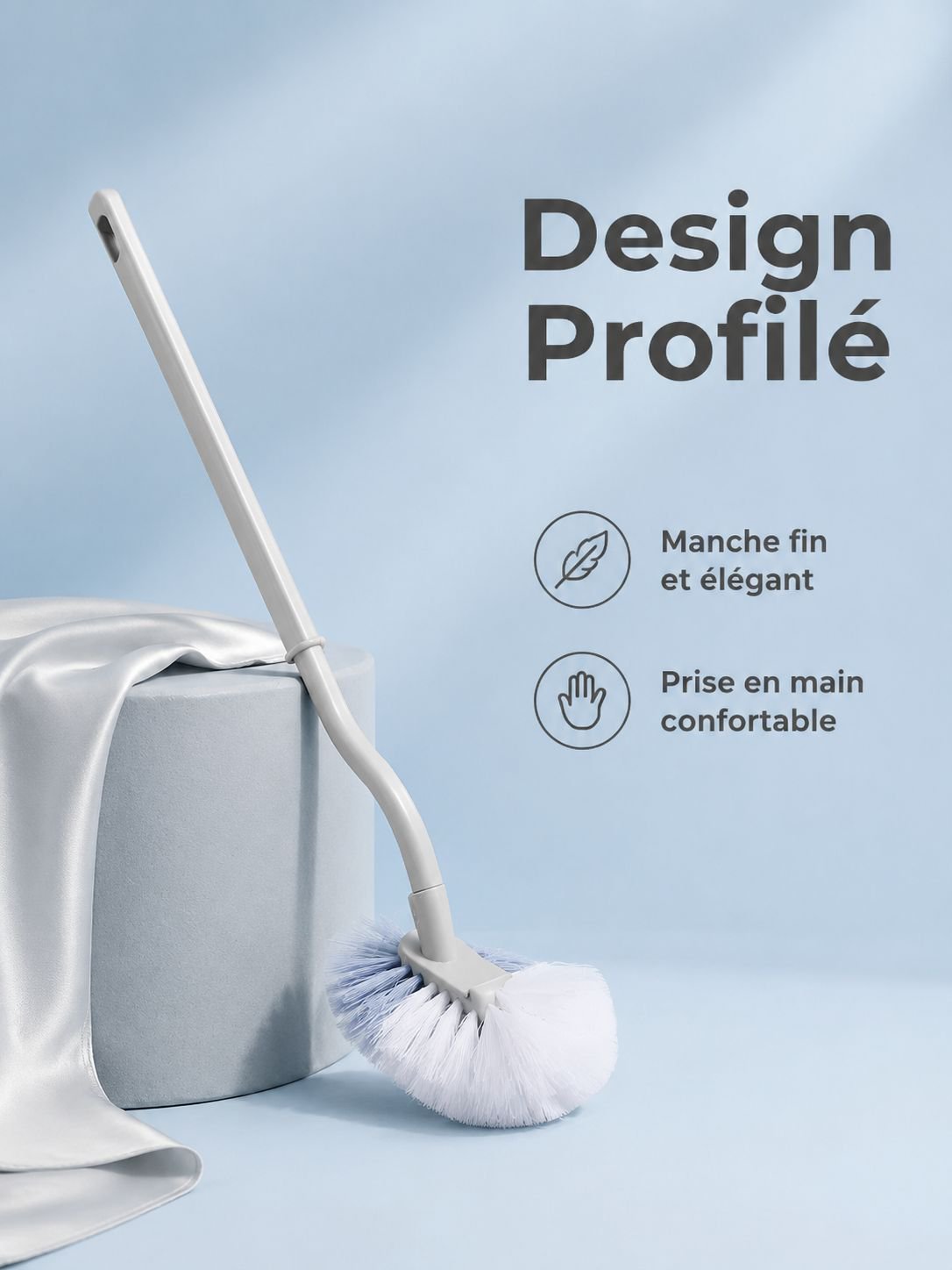 Brosse WC en silicone à tête flexible pour un nettoyage efficace