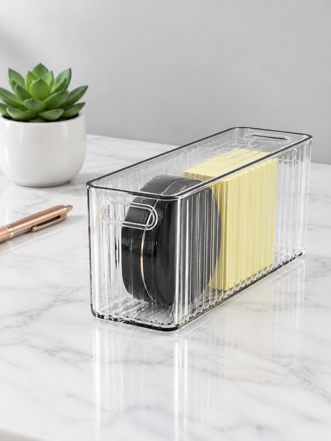 Organizador rectangular estrecho de escritorio de acrílico