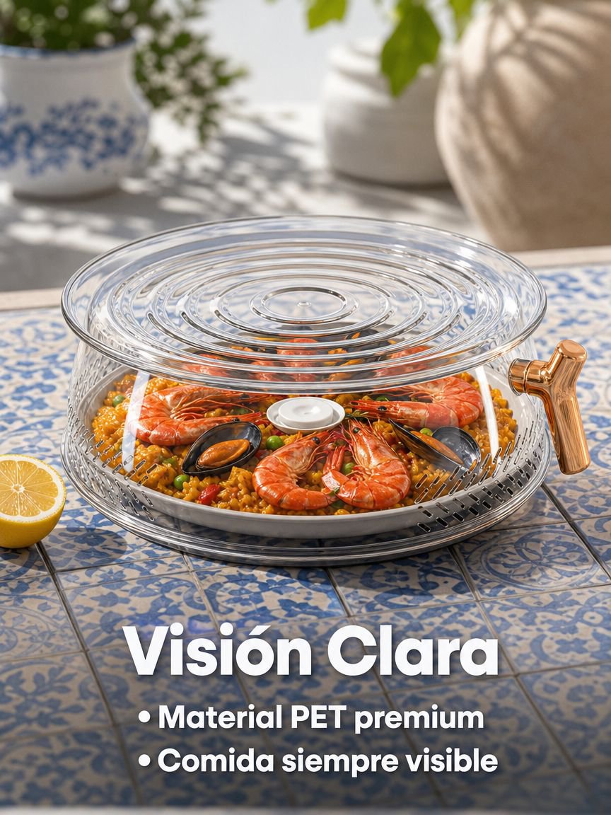 Tapa para alimentos repelente de mosquitos, duradera y con aislamiento térmico.