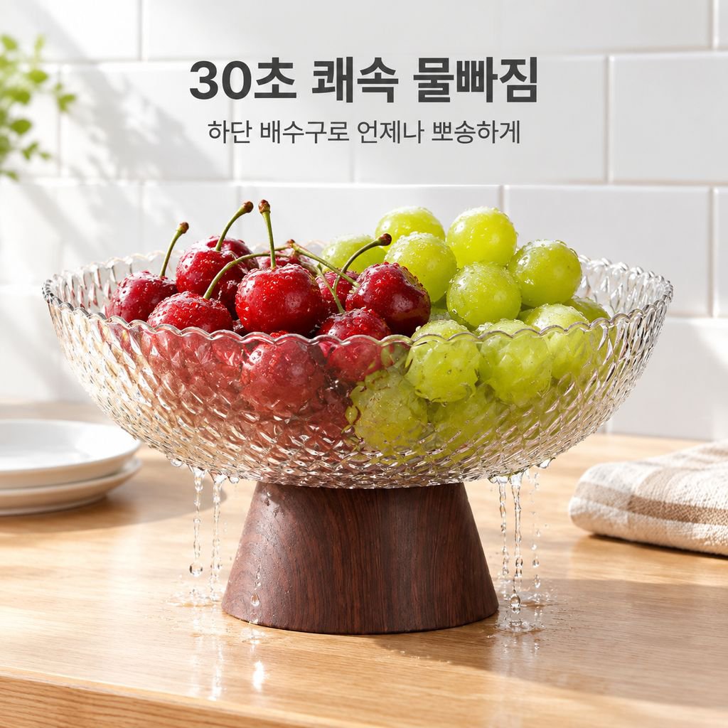 중고풍 과일 접시 나무무늬 티테이블 고급 다리 접시