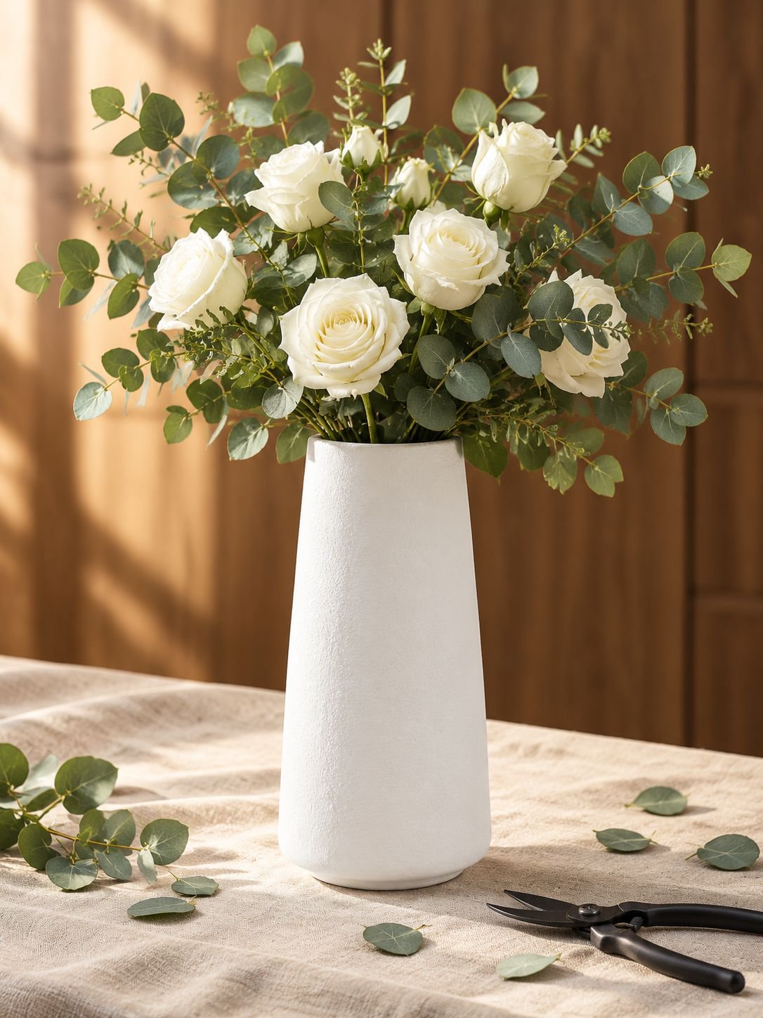 Florero de cerámica blanca sin esmaltar de apertura grande
