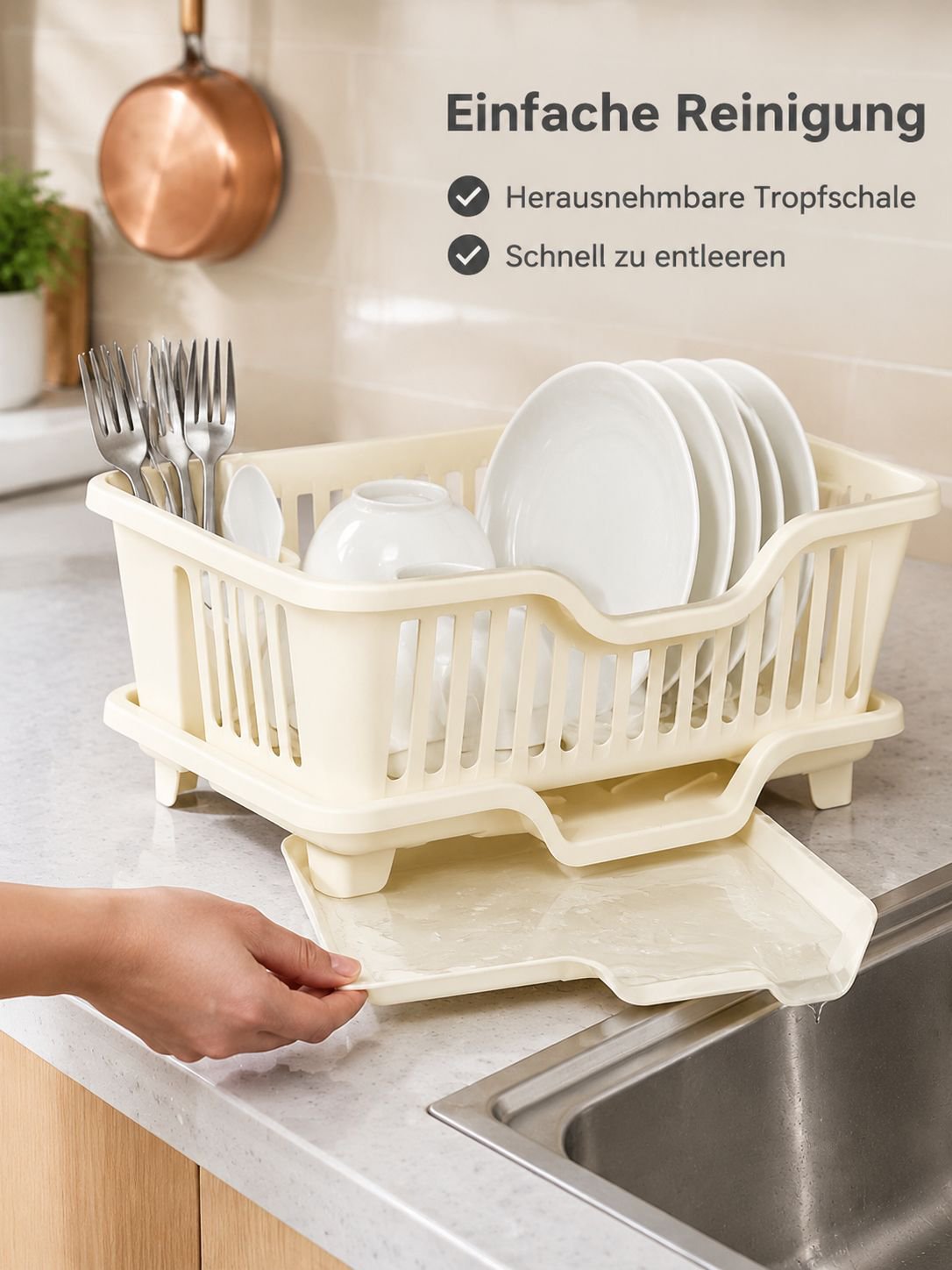 Abtropfgestell mit separatem Besteckkorb für Küchenorganisation