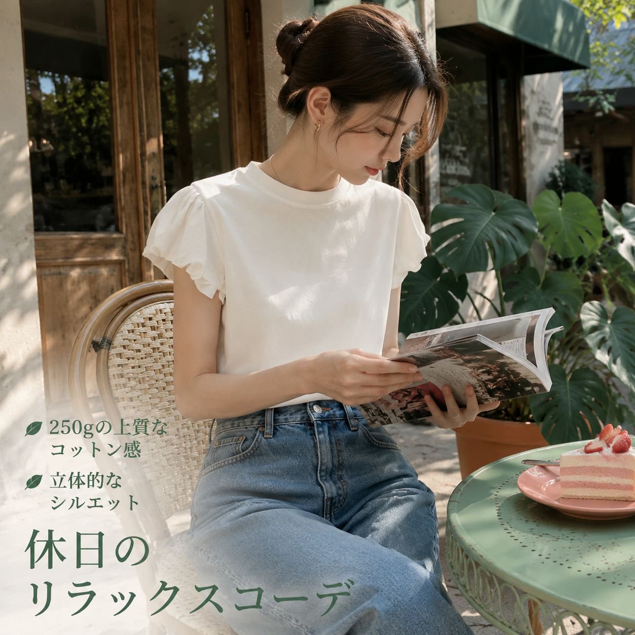フレンチ気質バルーンスリーブ丸首Tシャツ レディース 
