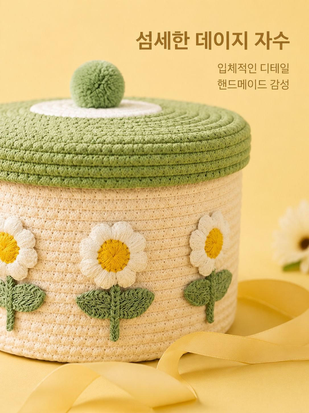 거실에 놓인 뚜껑 있는 면사 바구니 활용 예시
