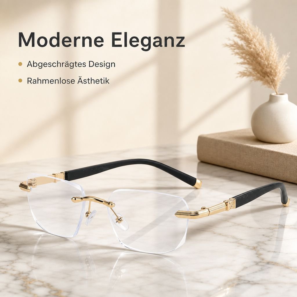 Ultraleichte, rahmenlose, abgeschrägte Lesebrille mit Blaulichtfilter und Zoomfunktion