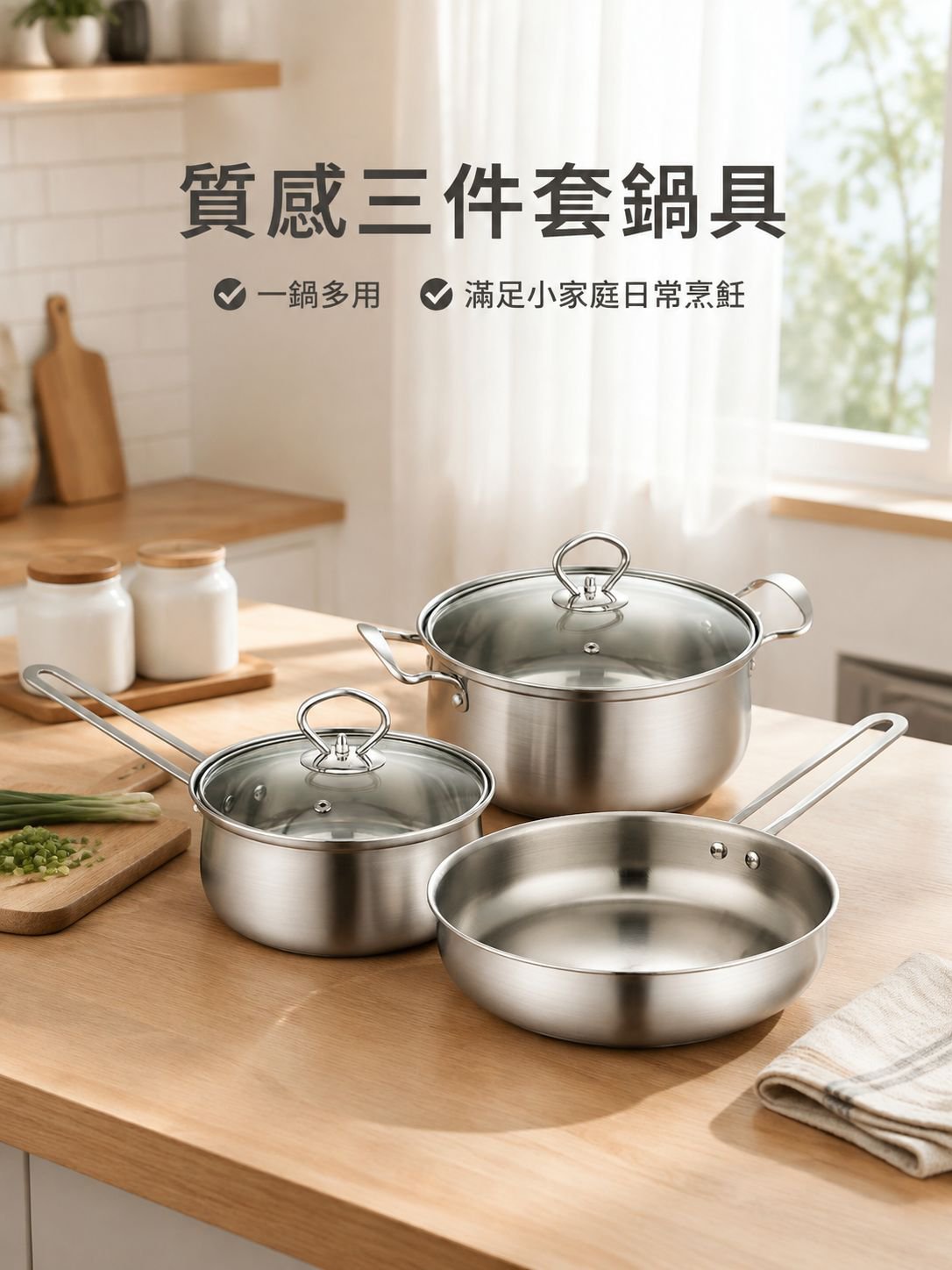 三件套鍋具套裝奶鍋+炒鍋+湯鍋