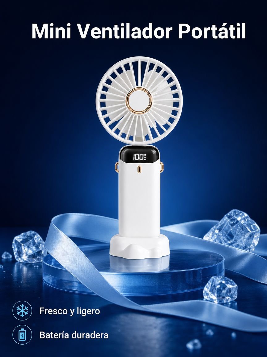 Mini ventilador portátil de mano USB con aromaterapia, silencioso, plegable y pantalla digital