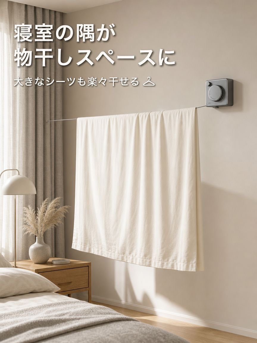 穴あけ不要のステンレスワイヤー物干しロープ設置イメージ