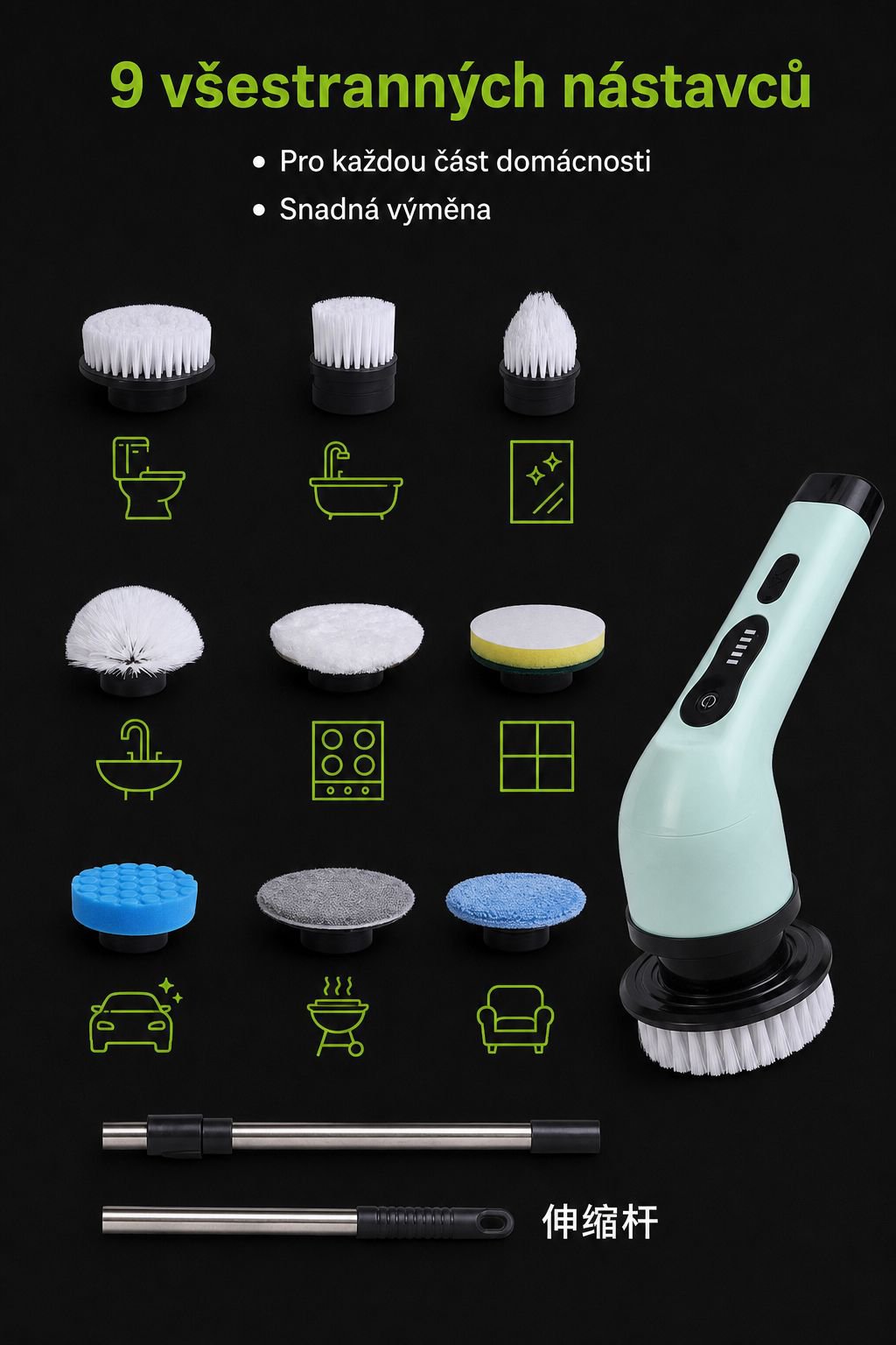Elektrický rotační čistič při čištění kuchyňské linky