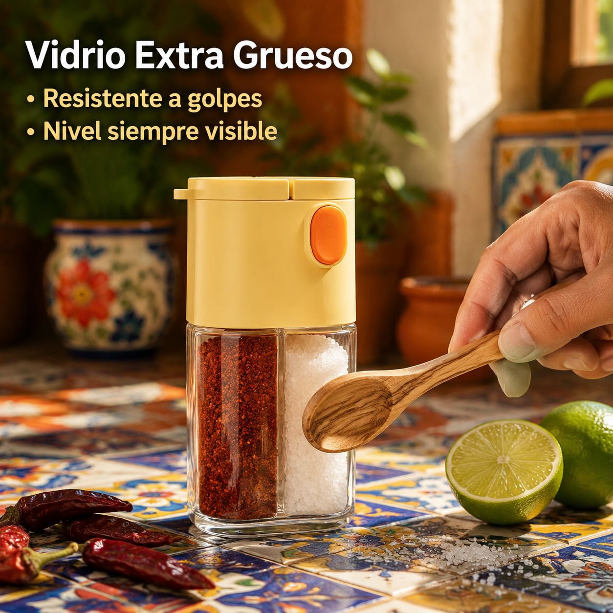Bote dosificador doble de condimentos para cocina