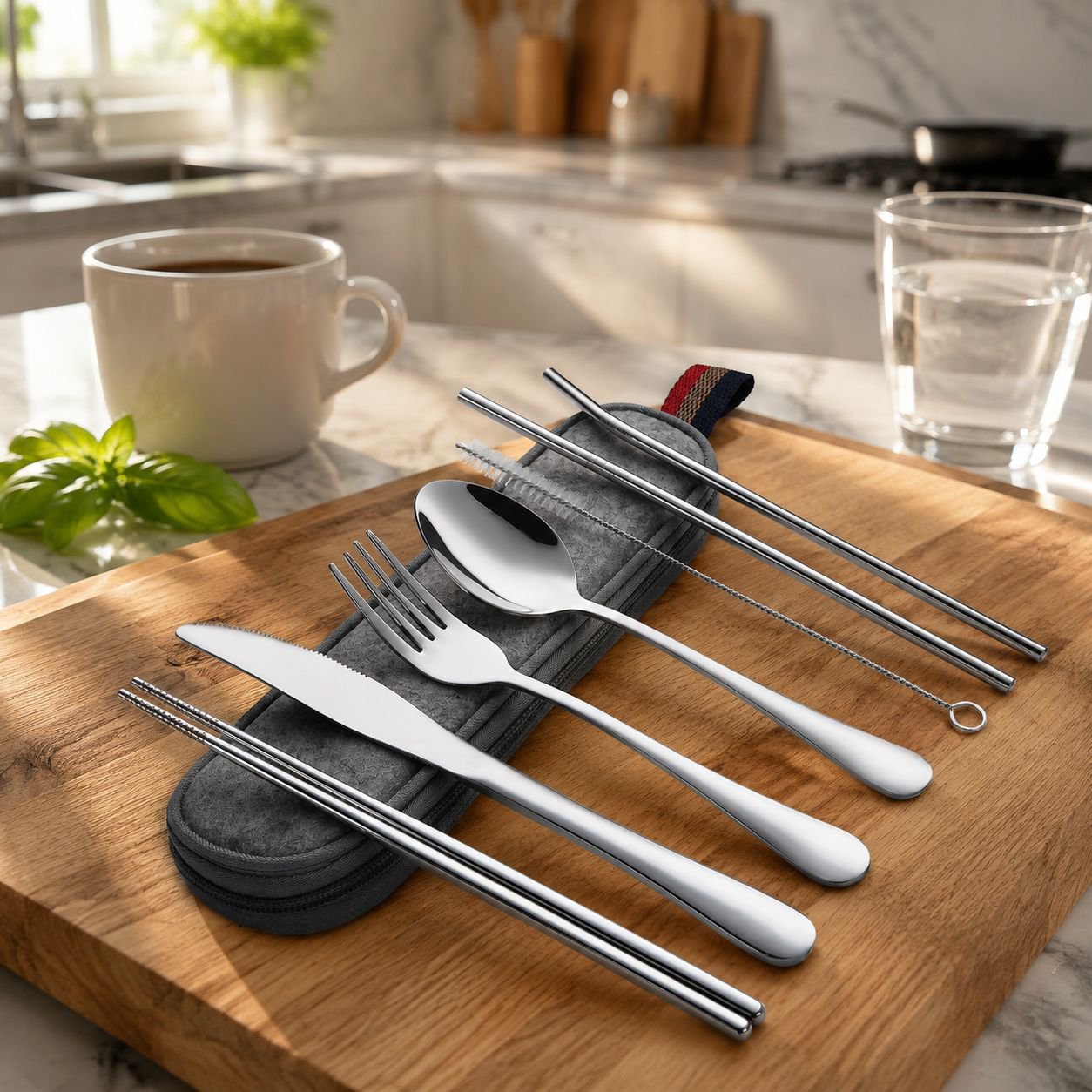 Portable Stainless Steel Chopsticks and Straw Set