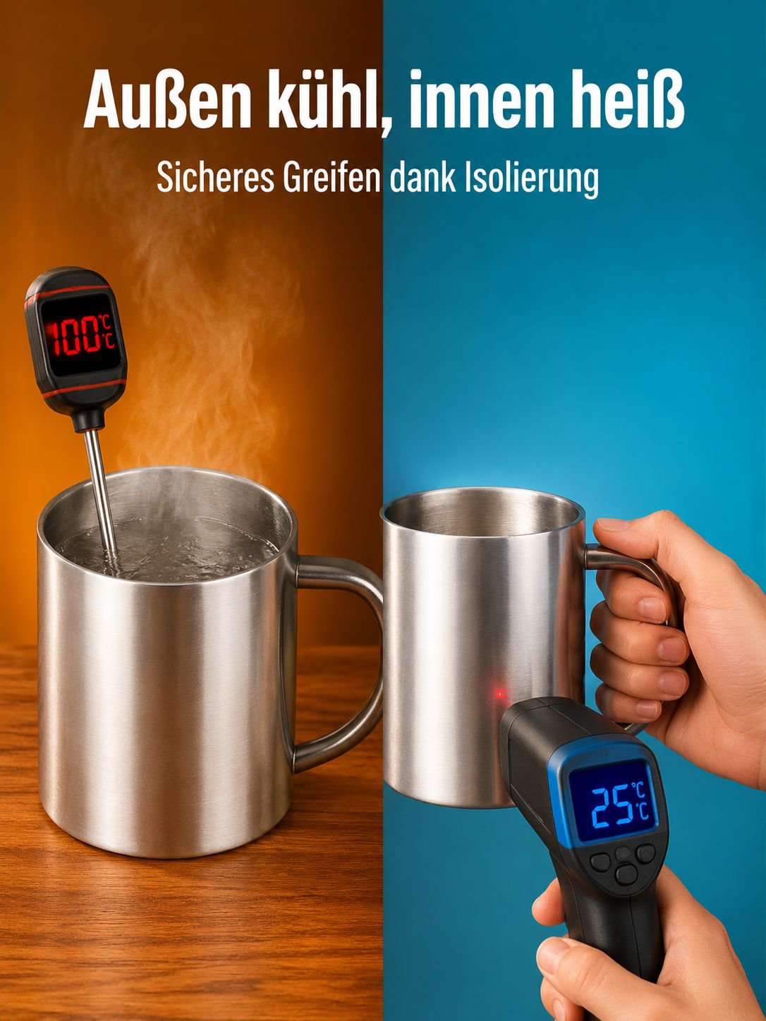 Isolierter Edelstahlbecher für heiße und kalte Getränke