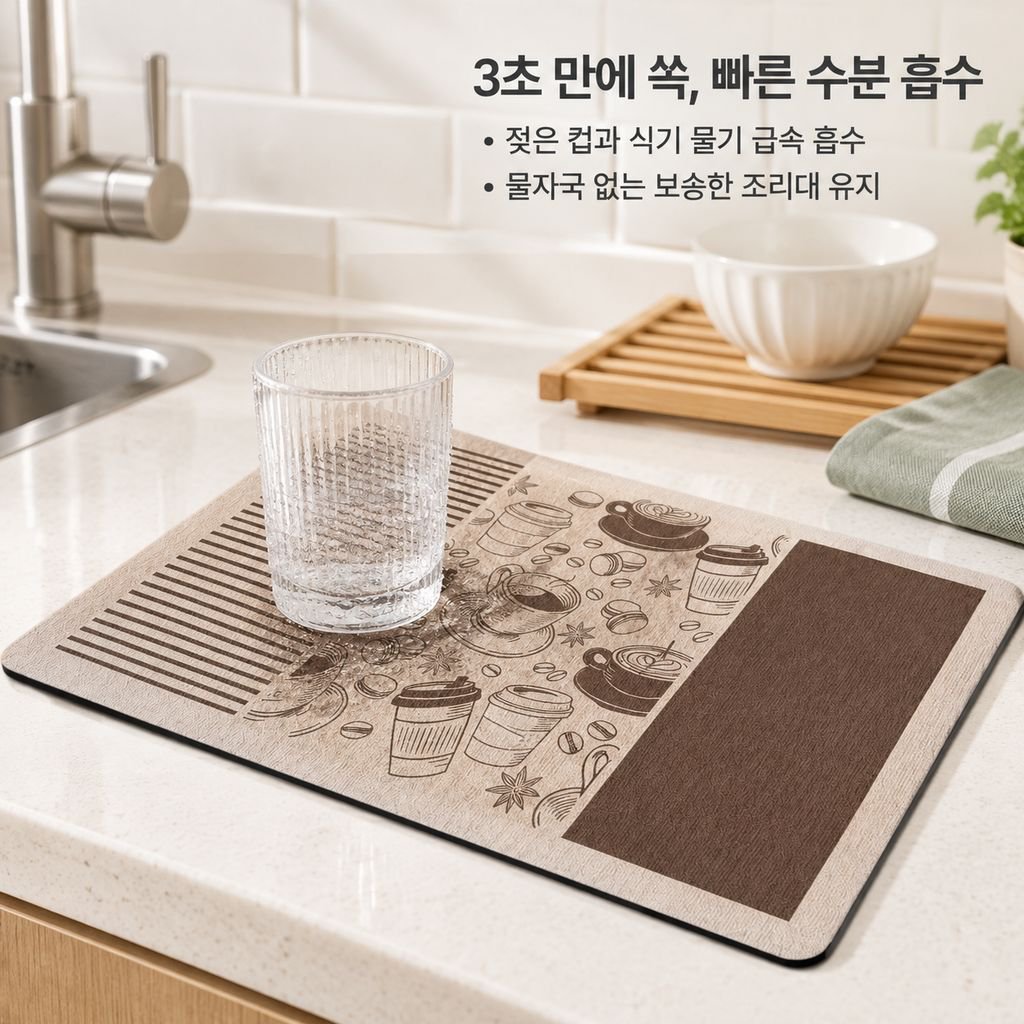 빈티지 규조토 식기건조매트 빠른건조 흡수 미끄럼방지 주방매트