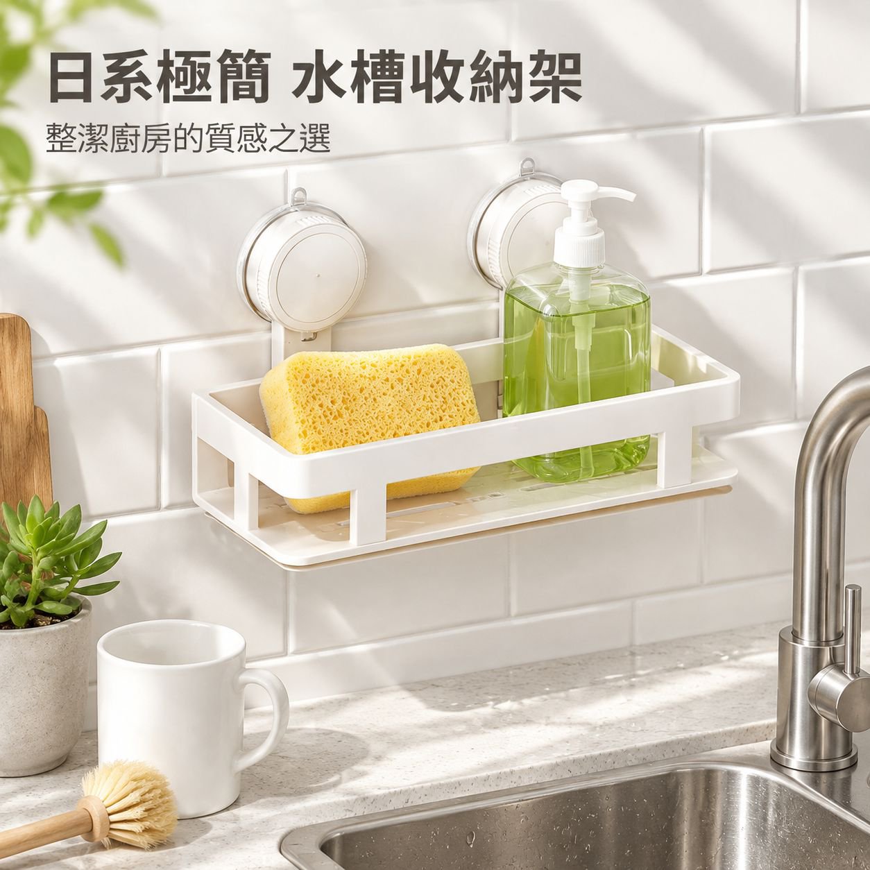 吸盤式廚房收納置物架 免打孔抹布瀝水架 海綿壁掛架 水龍頭水槽多功能神器