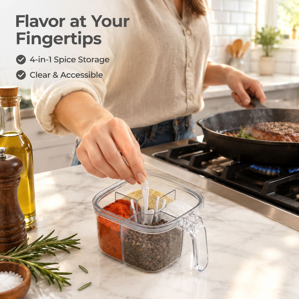 Multi-Grid Clear Seasoning Box Multi-Compartment Kitchen Spice Storage Container