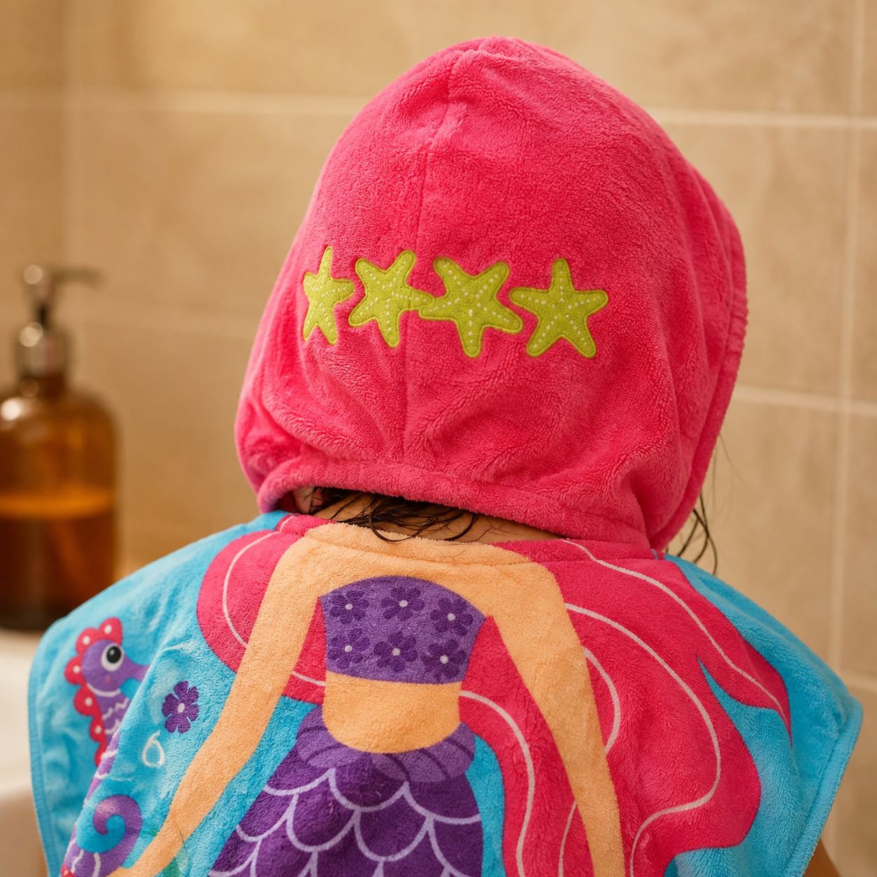 Peignoir enfant à capuche séchage rapide, poncho serviette, motif dessin animé